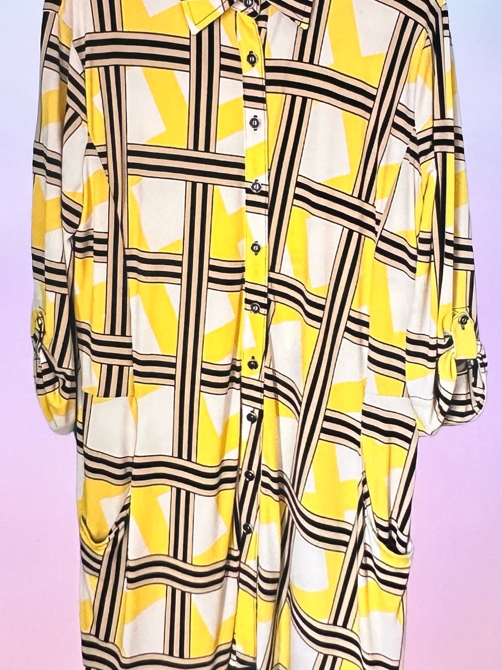 New York & Company Yellow and Black Plaid Tunic Top - New